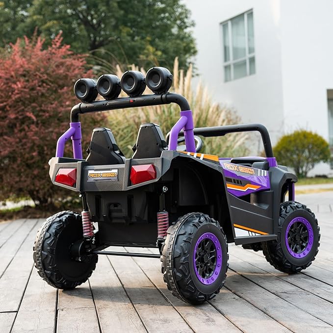 24V 2-Seater Kids Ride-On UTV, 4WD Electric Car with Parent Remote Control, 4x200W Motor, LED Headlights & Searchlights, Bluetooth Music, Spring Suspension, 3-Speed Off-Road Toy Gift, Purple