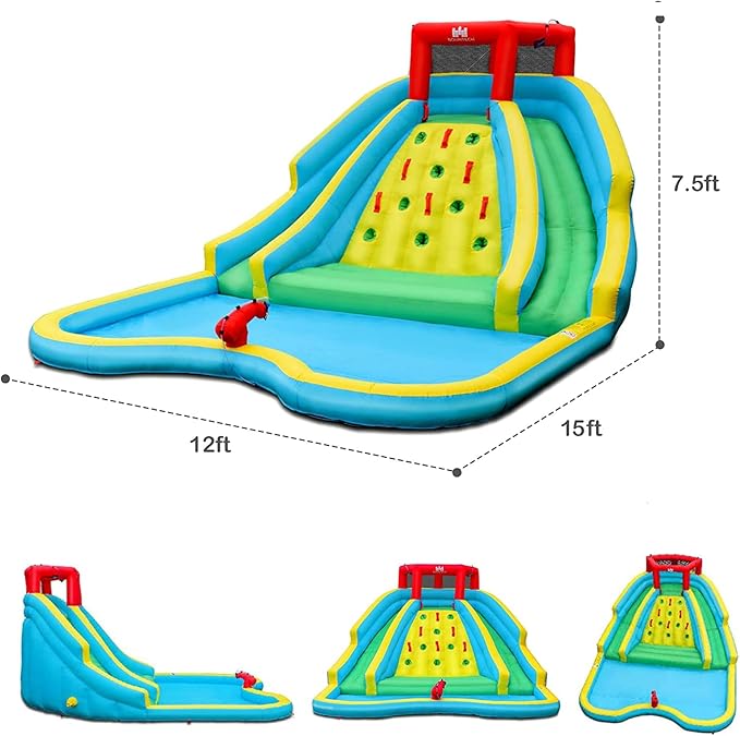 BOUNTECH Inflatable Water Slide Park, 15x12FT Double Slides Kids Mega Waterslide for Outdoor Racing Fun, Heavy Climbing Wall, Blower, Blow up Water Slides Inflatables for Big Kids Backyard Party Gifts