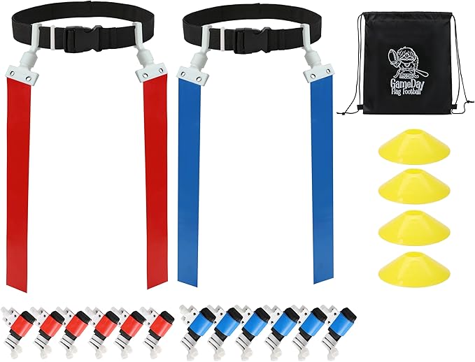 Gameday Flag Football Set – Kits for 2–14 Players w/Belts, Agility Cones & Carry Bag – Available in Multi Colors & Sizes