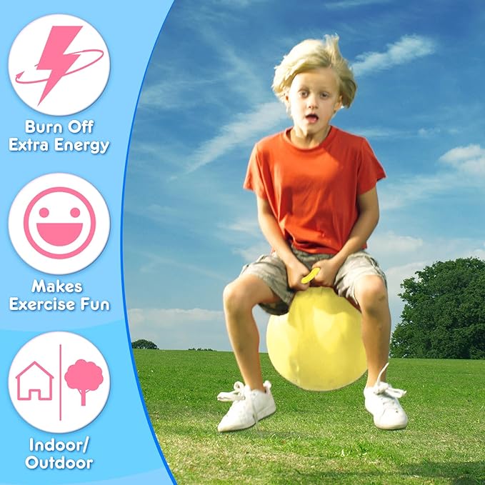 Lewtemi 6 Pcs Hopper Ball Carnival Outdoor Games 22 Inch Jumping Hopping Inflatable Bouncing Ball with Handle and Air Pump for Kids Sport Exercise(Light Colors)