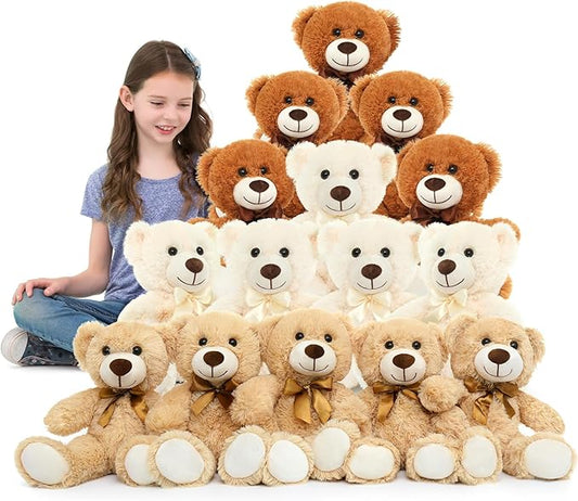 MaoGoLan 15 Pack Teddy Bears in Bulk, 14inch Small Stuffed Animals Teddy Bears for Baby Shower Wholesale Plushies for Themed Birthday Wedding Party Favors - 3 Colors