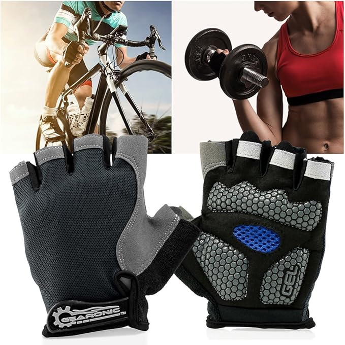 GEARONIC Mens Cycling Gloves, Fingerless Mountain Bike Gloves for Men, Breathable MTB bicycle gloves, Gel Padded Road biking gloves, Anti-slip Road Motorcycle Gloves for Men/Women, Half Finger Guantes