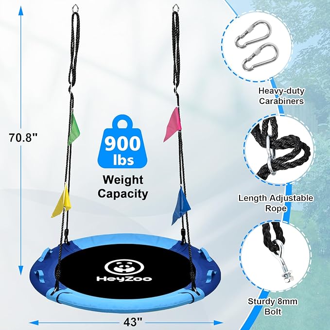 Tree Swing, Saucer Swing Sets 43 Inch for Kids, Come with 360 Degree Swivel and Adjustable Hanging Strap, for Outdoor, Blue and Cerulean