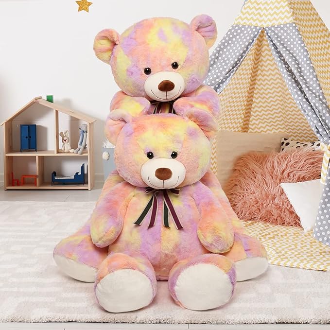 Tezituor 40in Giant Teddy Bear Stuffed Animal,Big Bear Plush Toys,Rainbow Yellow Soft Bear Plushies,Weighted Stuffed Animals Gifts for Baby Shower, Valentine, Christmas, Birthday, Party Decoration