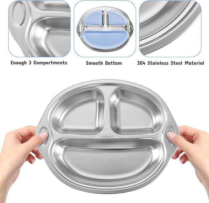 Stainless Steel Baby Suction Plates: Divided Plates for Babies and Toddlers, Made of 100% Food-Grade Materials Ideal for Baby-Led Weaning BPA-Free Toddler Feeding Dishwasher Safe Purple