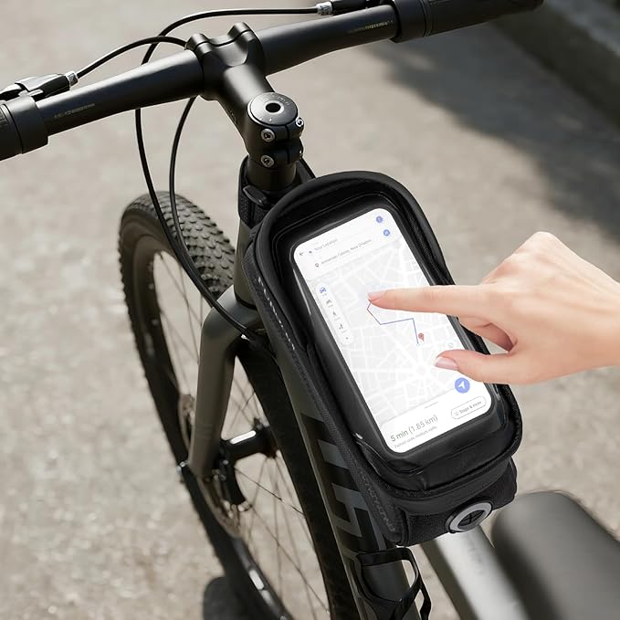 Bike Phone Holder Bags - Waterproof EVA Hard-Shell Front Top Tube Cycling Pouch, Sensitive TPU Touchscreen, Bike Frame Bag, Bicycle Phone Mount with Rain Cover, Bike Accessories, Fits 7-Inch Phones