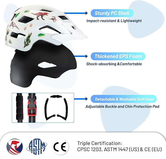Kids Bike Helmet for Boys & Girls Ages 5-8-14,Lightweight Adjustable 50-57cm Bicycle Helmet with Visor & Reflective Strap，CPSC Certified for Cycling, Skating, Scooters
