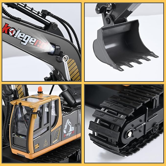 kolegend Remote Control Excavator Toy 16 Inch, 9 Channel RC Construction Vehicles Hydraulic Haulers Digger Toys Gift for 6 7 8 9 10 Years Old Kids Boys