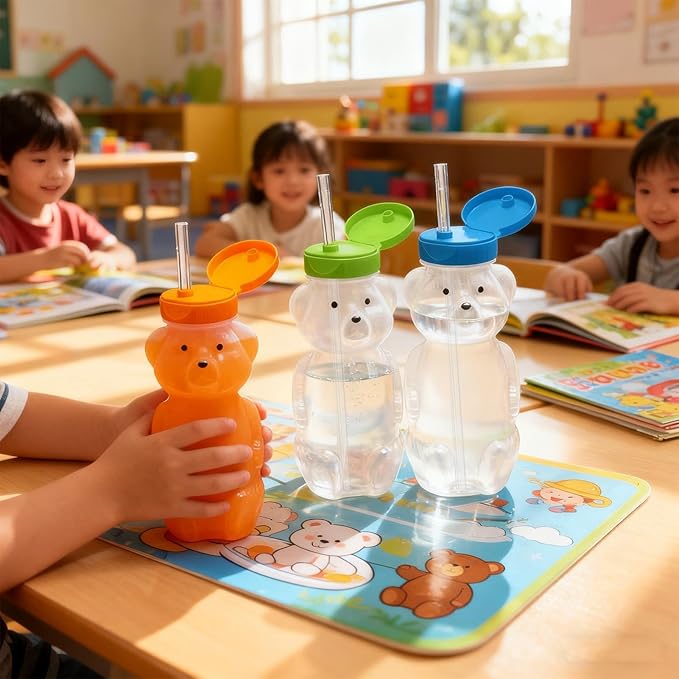 Bear Cup with Straw | 230Ml Water Bottle with Lid | Transparent Cute Leakproof Bear Coffee Cup - for Women Kids Girls Iced Coffee Milk Tea Drinks