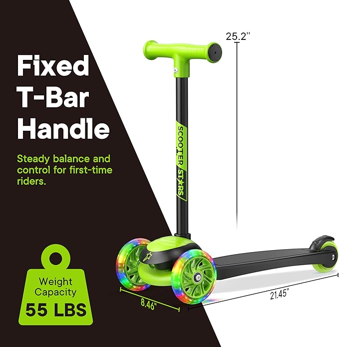 3 Wheel Scooter for Kids, Smooth Light Up LED Front Wheels, Wide Anti Slip Deck, Rear Foot Brake, Easy Lean to Steer Maneuvering, Indoor & Outdoor Ride On Toys for Ages 2 Up