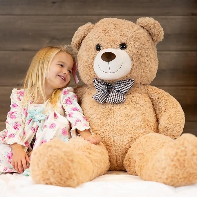 MorisMos Bow Tie Giant Teddy Bear, 55inch Large Big Teddy Bear Plush, Lifesize Stuffed Animals for Girlfriend, Boyfriend, Brown