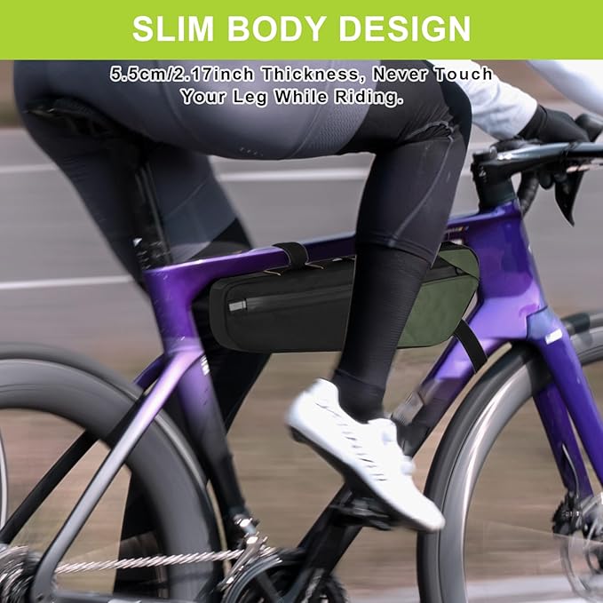Desing Wish 2.5L Large Capacity Bike Frame Bag Waterproof Bicycle Under Top Tube Bag Double-Sided Zipper Bike Bag Corner Pouch for Cycling Accessories (Green)