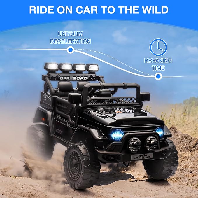 Ride On Truck Car 12V, Electric Vehicle w/Remote Control, 3 Speeds, LED Lights, Music, Spring Suspension, Ride on Car for Kids