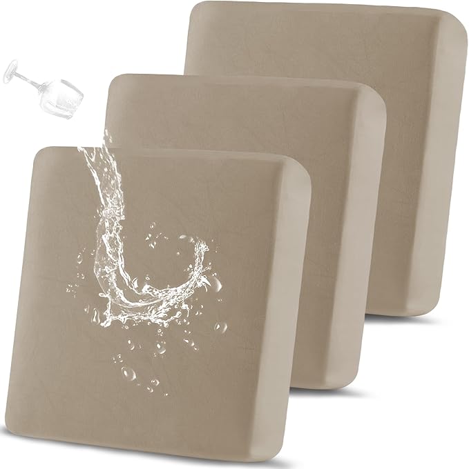 100% Waterproof Couch Cushion Covers, Replacement Sofa Cushion Covers, Stretch Individual Sofa Seat Cushion Slipcovers Furniture Protector for Kids Pets (3-Piece Sofa Cushion Cover, Sand)