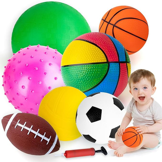 Balls for Toddlers 1-3,Toddler Sports Ball Outdoor Toys,Set of 7 Kids Foam Ball Baby Ball Indoor Outdoor Toys-Playground Ball Basketball Football Volleyball Rugby Bounce Ball with Bag