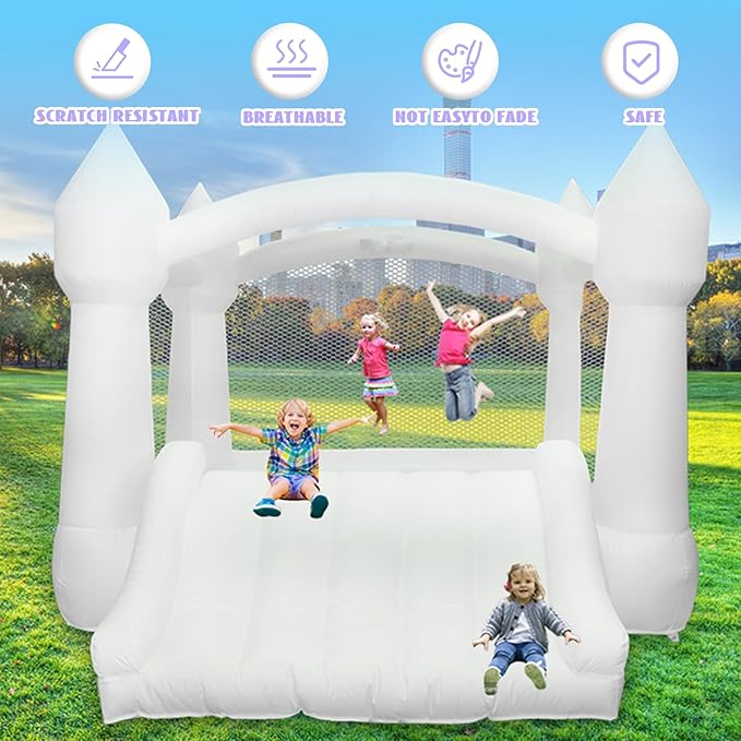 AKSPORT Inflatable Bounce House,White Castle Bounce House for Kids 3-6 Indoor & Outdoor Inflatable Bouncer House with Slide & Air Blower & Balloons for Kids Birthday Party,Wedding Party