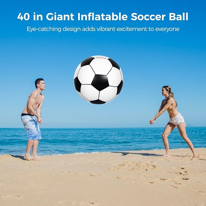 2 PCS Giant Inflatable Soccer Balls, 40 in Jumbo Beach PVC Ball, Oversized Fun for Party, Kindergarten Sports