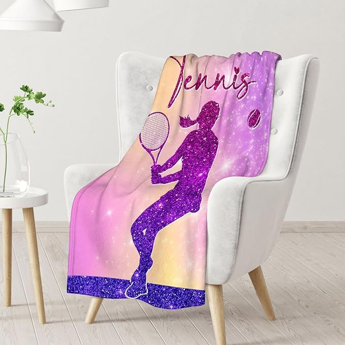 Girls Blanket Gifts- Tennis Throw Blanket for Babies Kids- 30x40 Inches Pink Soft Fuzzy Sport Blankets for Nap Couch Sofa- Cute Tennis Lovers Gifts