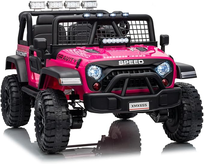 24V Ride on Car for Kids, 2 Seater Electric Truck with Parent Remote Control, Spring Suspension, 2 Speeds, LED Headlight & Music Player, Kids Electric Vehicle for Aged 3-8 Years, Pink