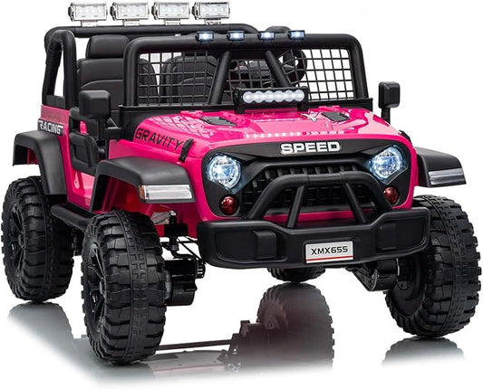 24V Ride on Car for Kids, 2 Seater Electric Truck with Parent Remote Control, Spring Suspension, 2 Speeds, LED Headlight & Music Player, Kids Electric Vehicle for Aged 3-8 Years, Pink