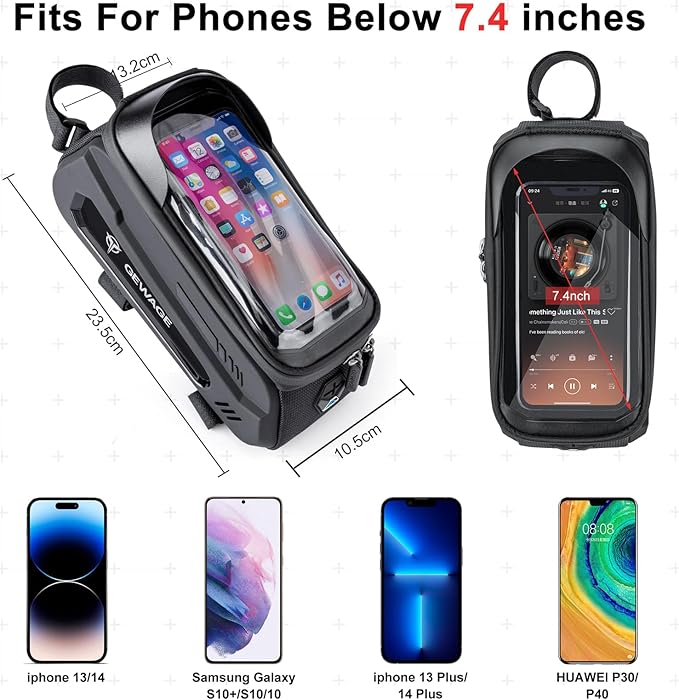 GEWAGE Bike Front Frame Bag with Phone Holder - Top Tube & Handlebar Bags for Mountain & Road Bikes