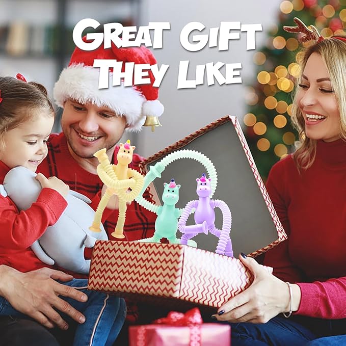4Pcs Telescopic Suction Cup Unicorn Toys,Sensory Toys for Kids 3-5 5-7,Toddler Toy,Fidget Toy,Toddler Travel Essential for Airplane,Pop Tubes, Christmas Stocking for Kids Boys Girls H