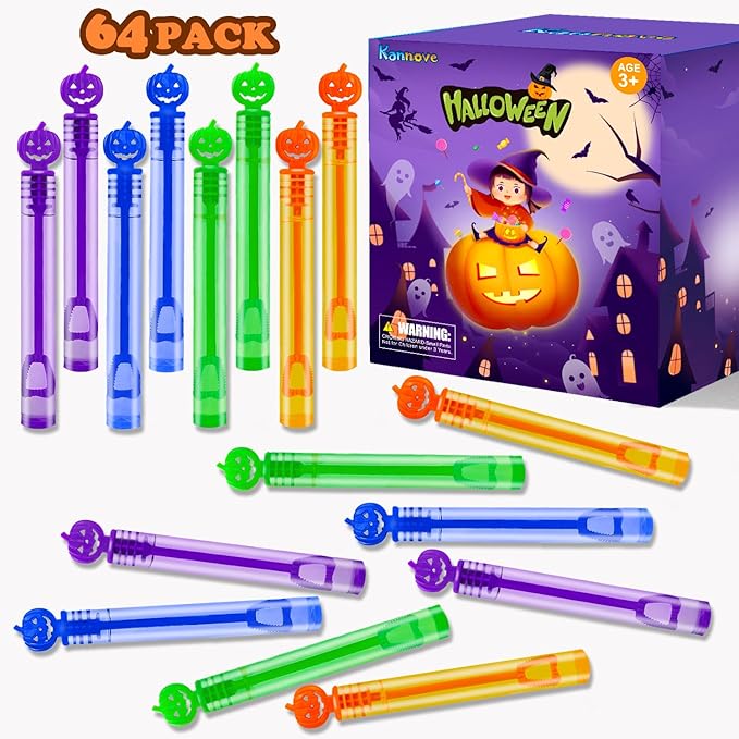 Halloween Toys Gifts Bulk for Kids 64 Pack,Halloween Mini Bubble Wands Party Favors for Toddlers,Boo Basket Pinata Goodie Bag Stuffers Fillers,Bulk Birthday Supplies Classroom Prizes Treat for Student