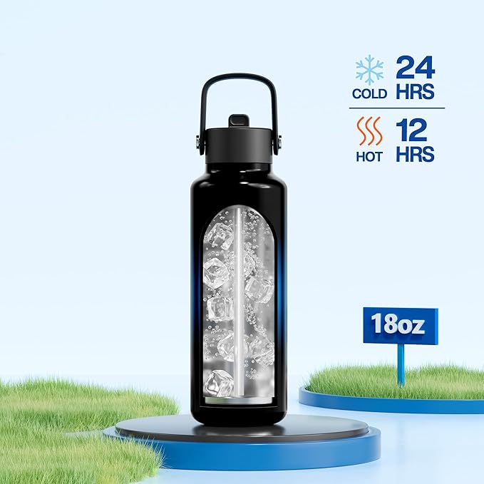 POWCAN 18 oz Water Bottle with Straw: Leakproof Lid, Cold for 24H, Hot for 10H, Flex Cap, Vacuum Stainless Steel Water Bottle for Travel, Sport, Gym, Camping, School, Teens (Twilight Night)