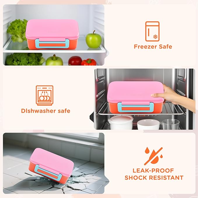 MAISON HUIS Bento Box for Kids with 8oz Soup Thermo, Leak-proof Lunch Food Containers with 5 Compartment, Insulated Lunch Bag & 17oz Stainless Steel Water Bottle for School, Trvael