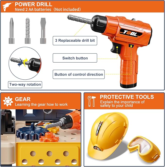 Kids Tool Bench - Kids Tool Set with Electric Toy Drill and Realistic Tools,78 Piece Toddler Tool Set Pretend Play for Toddlers 3-5,Boy Toys Age 5-6 Years Old