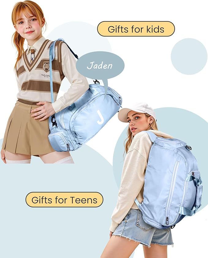 16 Year Old Girl Birthday Gifts, Initial Gym Bags with Shoe Compartment, Dance Bag for Girls, Monogram Kid Overnight Bags, Small Travel Duffle Tote-Perfect for Ballet Yoga Sport (Letter W)