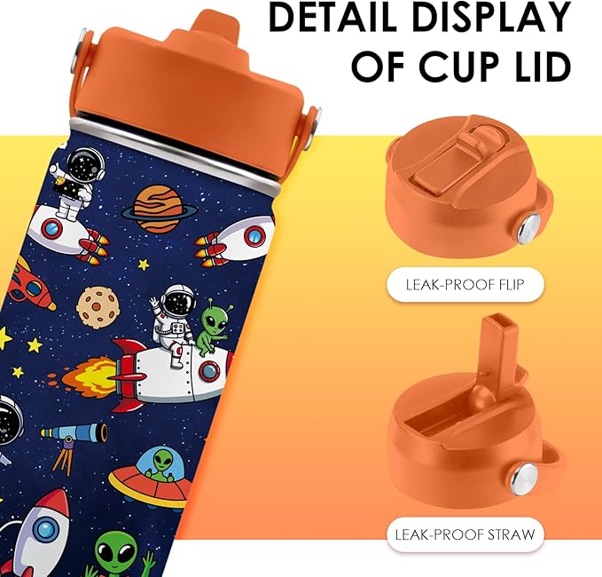 Space Astronomy Gifts for Kids - 16 Oz Kids Water Bottle with Straw Lid, Stainless Steel Insulated Tumbler, Leak Proof, BPA-Free, for Boys, School, Travel - Universe Children Birthday Gifts Cups(1pc)