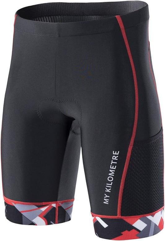 MY KILOMETRE Mens Triathlon Shorts with Adjustable Drawstring Easy Reach Leg Pockets Chamois for Long-Distance Tri Race