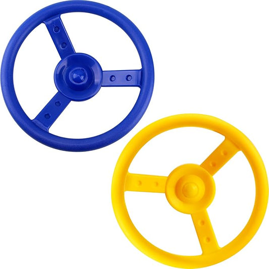 2 Pack Steering Wheel Playset Plastic Pirate Ships Wheel with Mounting Tools for Kids Playground Outdoor Gym (Blue, Yellow)