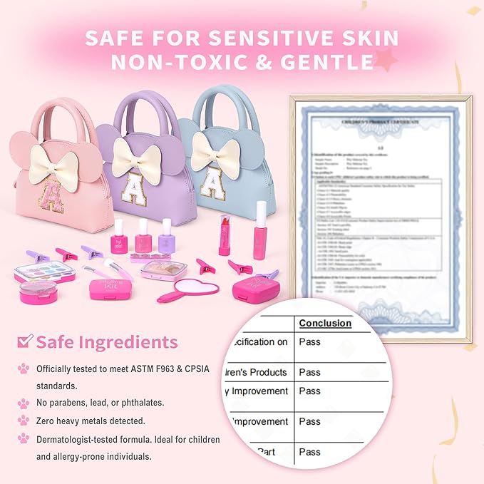 Pretend Makeup Kit for Toddlers Kids- 21Pcs Make Up Toys with Initial Toddler Purse - Birthday Gifts for 3 4 5 Years Old Girls Vanity Set Christmas Birthday Gift Pink K