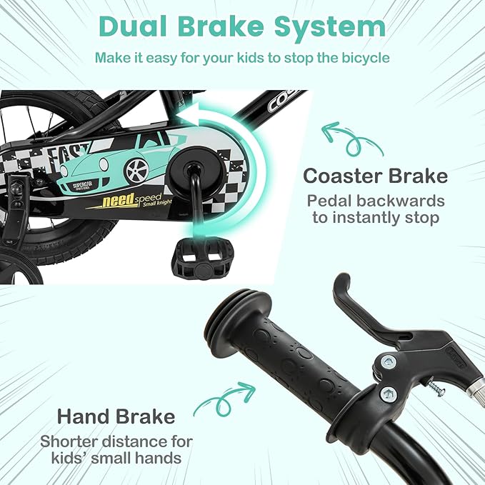 COSTWAY 12/14/16/18 Inch Kids Bike, Boys & Girls Training Bike w/Removable Training Wheels, Pneumatic Tires, Adjustable Handlebar & Seat, Dual Brake System, Children Toddler Bicycle for 3-8 Years Old