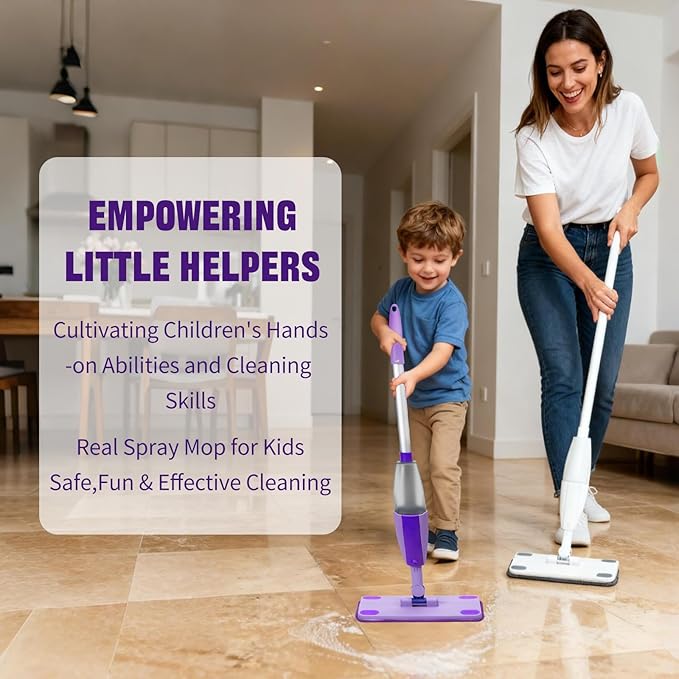 Kids Spray Mop, Educational & Fun Montessori Toddler Cleaning Toy Set, Real Working Mini Mop with Sprayer & Washable Pads, Pretend Play Housekeeping Toy for 3+ Years Old, Gift for Girls & Boys