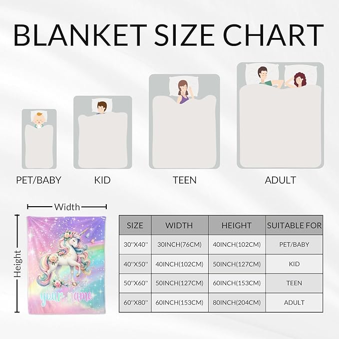 Custom Unicorn Blanket for Girls, 30 x 40 Inches Lap Size Kids Throw- Soft Fuzzy Plush Blankets Gifts - Aesthetic Colorful Unicorn Throws for Lap, Office
