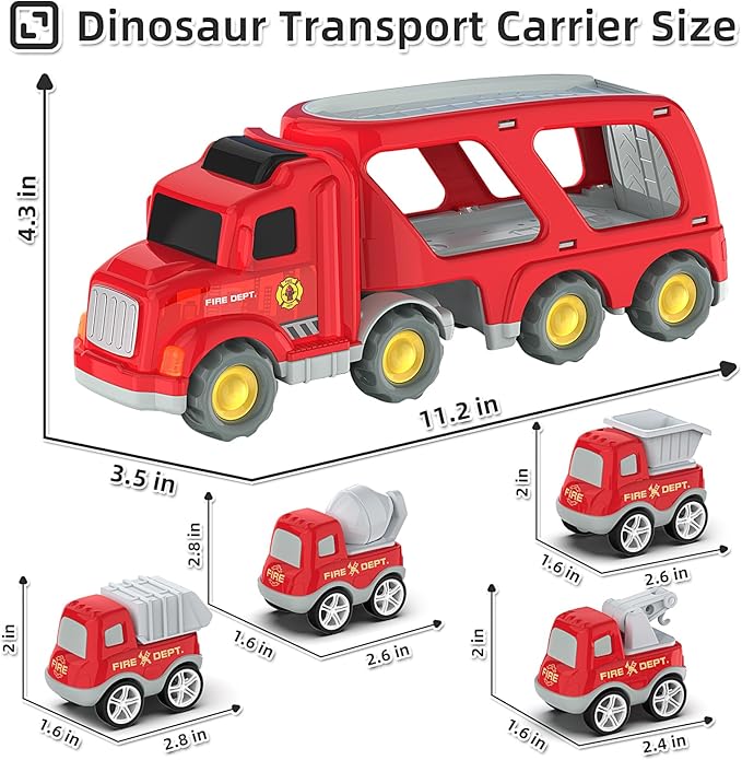 Veslier Toddler Car Toys for 3 4 5 Years Old Construction Transport Truck with 4 Pack Small Pull Back Construction Vehicles Friction Power Cars Christmas Birthday Gifts for Kids Boys Girls
