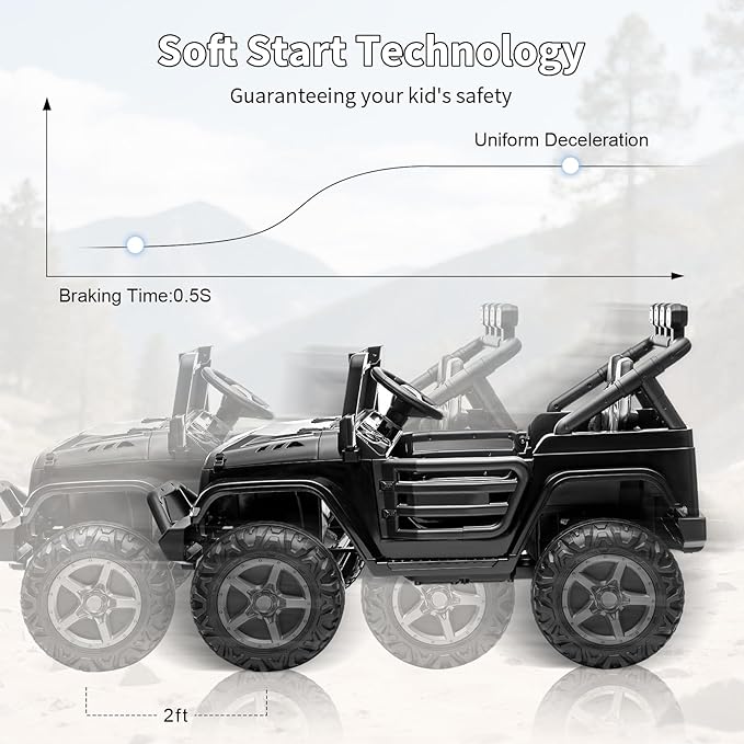 24V Ride on Toys for Kids, 2 Seater Electric Ride on Car w/Remote Control, 4 Powerful Motors, 4WD/2WD, 3 Speeds, Led Lights, Bluetooth, Ride on Truck for Kids Toddler, Black
