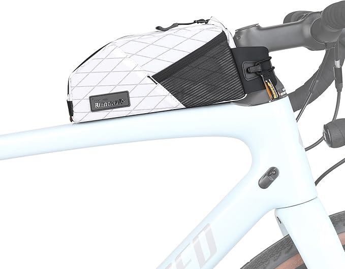 Rhinowalk Bike Frame Bag 1.2L, Waterproof Handlebar Bag with Phone Holder, Small Front Bag with Strap or Screw Mount, Fits Most Bikes – White