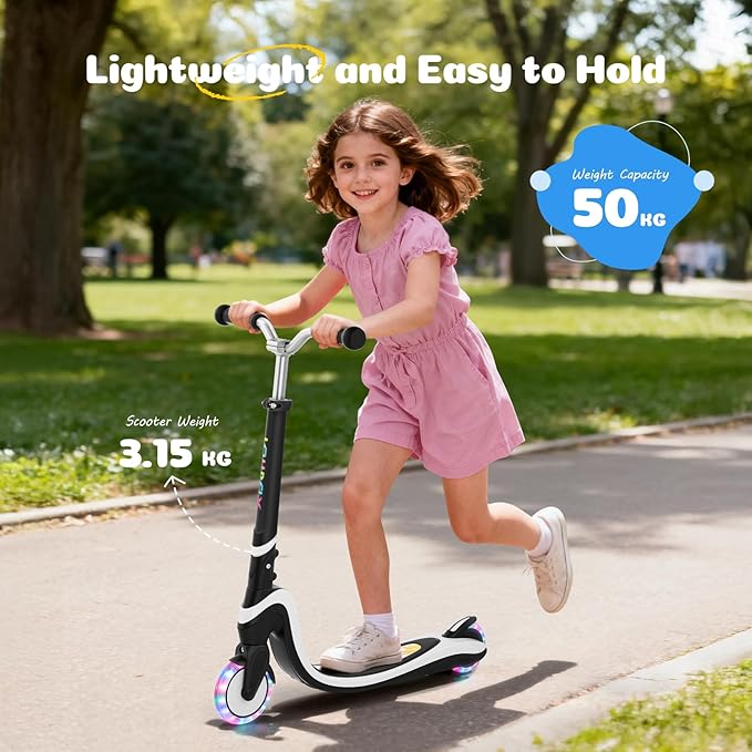 Scooter for Kids with Light-Up Wheels & Deck, Adjustable Heights 2 Wheel Kick Scooters for Kids 5-7, Toddler Scooters with 4 Lighting Mode Deck