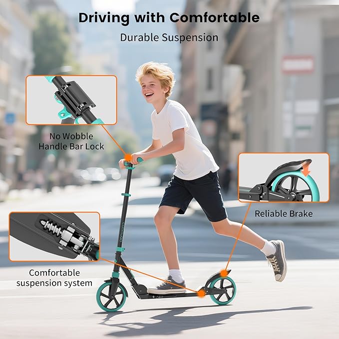 Kick Scooter for Kids 5-12 with Suspension, Teens, Foldable Lightweight Scooter with 8 Inch Wheels, Max Load 240 LBS