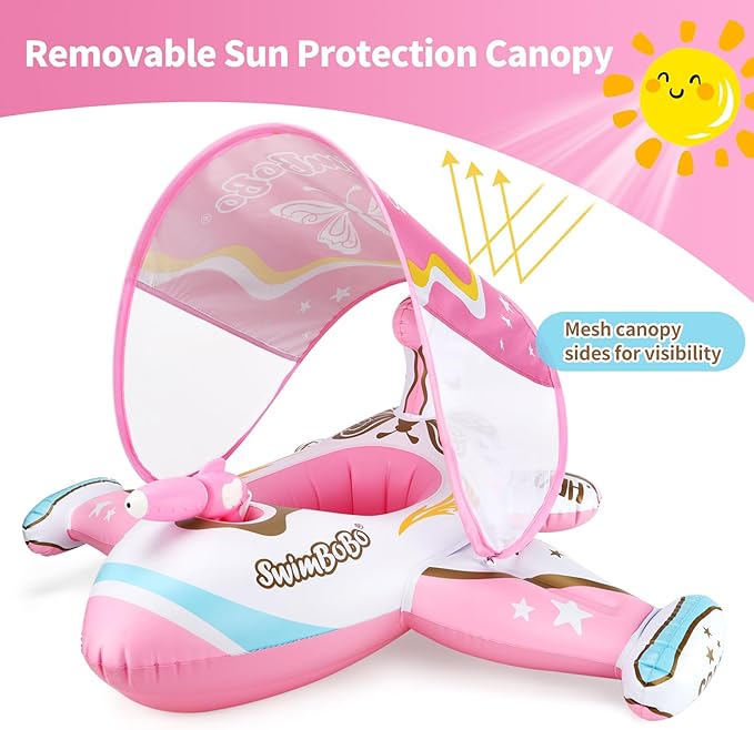 Swimbobo Toddler Pool Float Inflatable Car Baby Swim Float with Adjustable Sun Canopy and Safety Seat Pool Toys for Kids 3+ Years Old