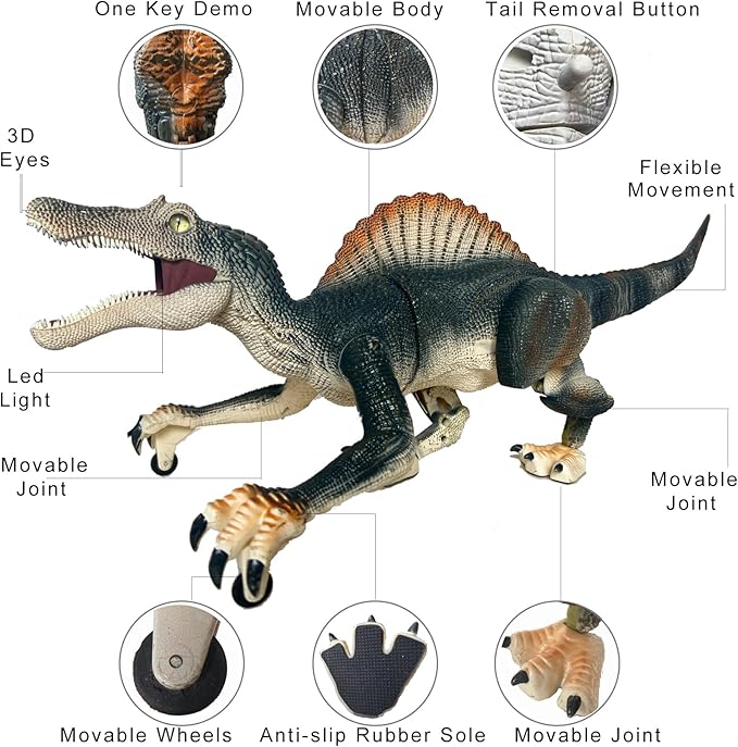 Remote Control Dinosaur Toys for Boys Electronic RC Spray Raptor Toy Walking Roaring Jurassic Spinosaurus Realistic 18.1" Dino Rechargeable Birthday Gift for Kids 3 4 5 6 7 8