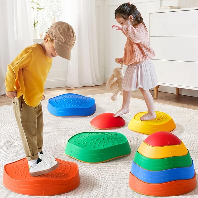 Tiny Land Stepping Stones for Kids, 5pcs Non-Slip Toddler Stepping Stones, Sensory Stepping Stones for Promoting Toddler's Balance & Coordination Skills, Stepping Stones for Toddlers 3-5
