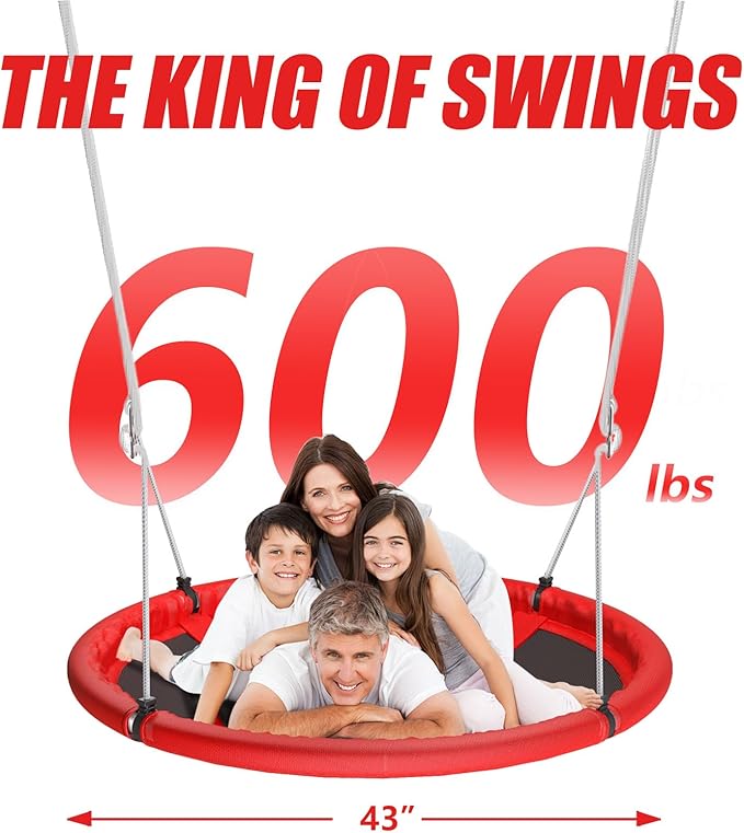 Skybound 43" Saucer Swing for Kids Outdoor - Durable Textilene Fabric, Galvanized Steel Frame, 600lbs Capacity, Adjustable Ropes