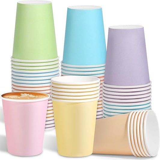72 Pieces Pastel Rainbow Paper Cups 9 Oz Disposable Coffee Paper Cups Multicolor Party Cup Beverage Drinking Cup for Wedding, Birthday, Holiday Party, DIY, and Picnic