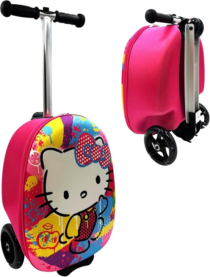 Fast Forward Kid’s Licensed 18" Ride-On Suitcase Scooter - Lightweight Carry-On Foldable Scooter Luggage