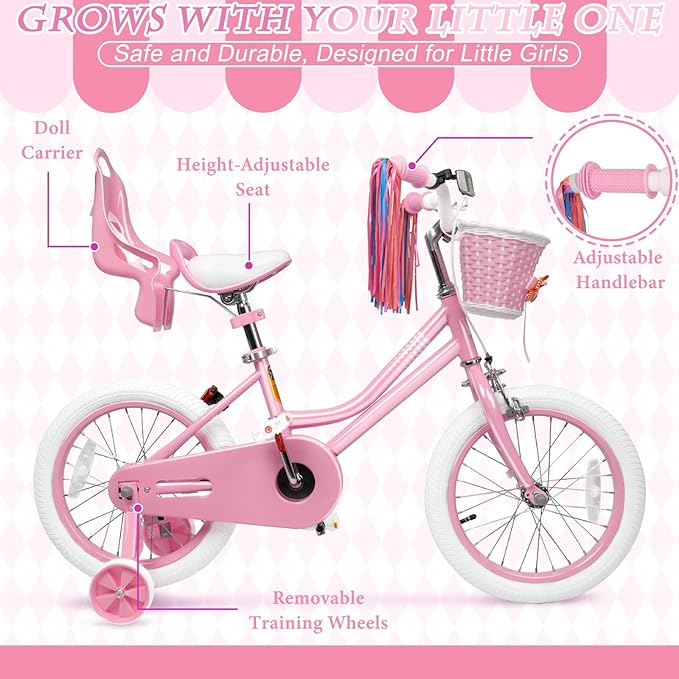 XJD Girls Bike for Toddlers and Kids Ages 2-12 Years Old,12 14 16 Inch Kids Bike with Training Wheels & Basket